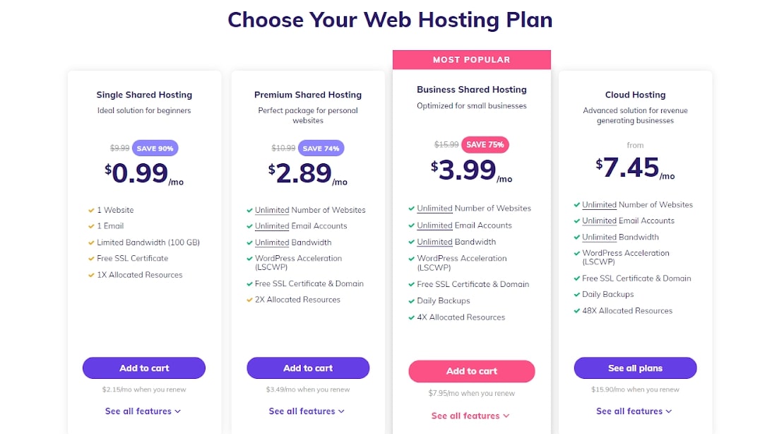 choose web hosting plan hostinger
