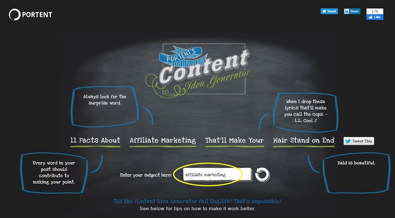 Portent Content idea generator Affiliate Marketing