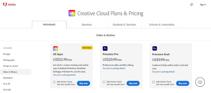 Adobe Premiere Pro - Buying Page