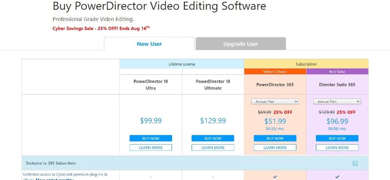 CyberLink PowerDirector - Pricing Page