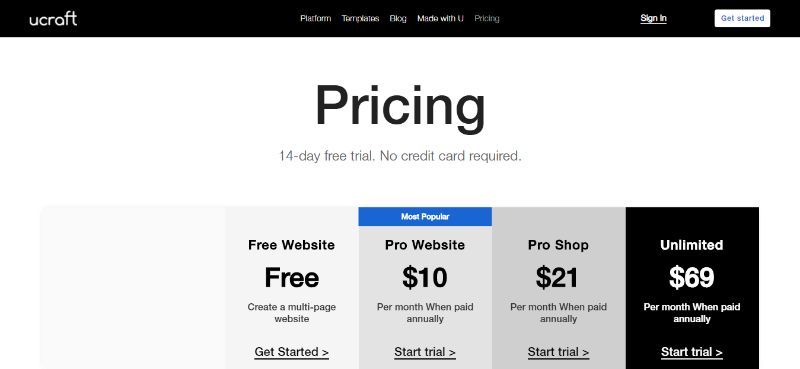 Ucraft Website Builder Platform Plans And Pricing
