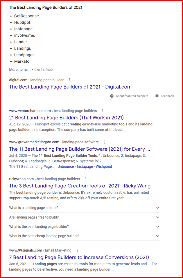 serp results landing page builder