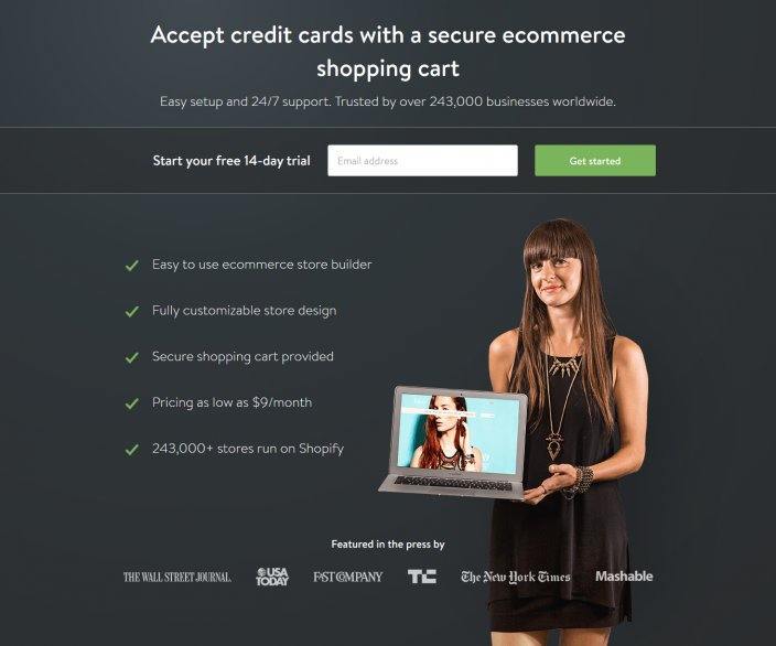 shopping cart landing page shopify