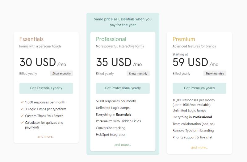 typeform pricing