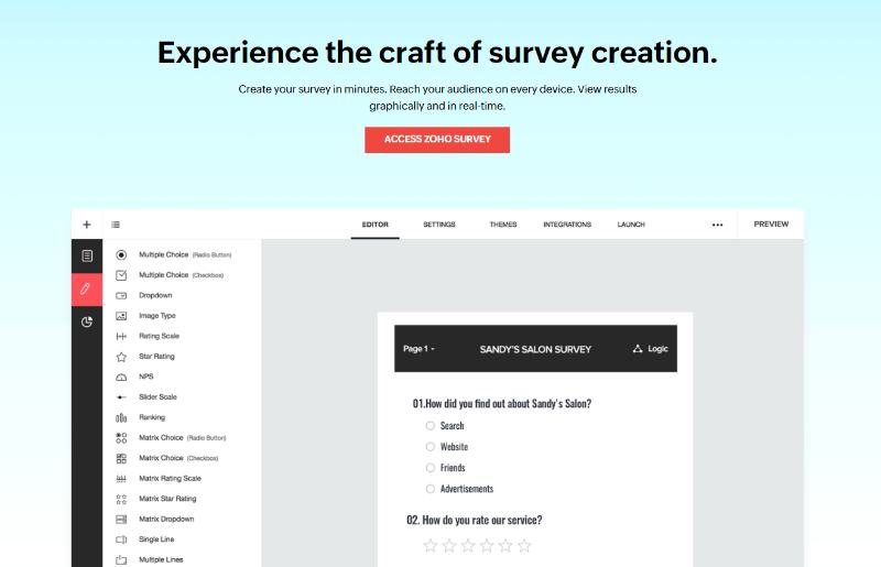 zoho survey homepage